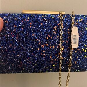 Nordstrom Sparkling Blue Clutch with Gold Chain